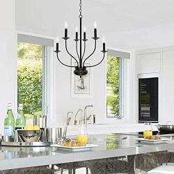 ELUZE 6 Light Farmhouse Chandelier,Metal Black Vintage Pendant Lighting, Industrial Kitchen Light Fixtures, Simplicity Dining Room Pendant for Kitchen Bedroom Living Room Bar