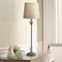 Bentley Traditional Buffet Table Lamp Weathered Brown Linen Fabric Drum Shade for Dining Room - Regency Hill