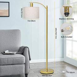 Gold Led Floor Lamp with Dimmer, Fully Dimmable Standing Lamp, Bright Couch Reading Light with Hanging Lampshade and Sturdy Base, Tall Pole Lamp for Living Room, Bedroom, Corner, 8W LED Bulb Included