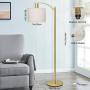 Gold Led Floor Lamp with Dimmer, Fully Dimmable Standing Lamp, Bright Couch Reading Light with Hanging Lampshade and Sturdy Base, Tall Pole Lamp for Living Room, Bedroom, Corner, 8W LED Bulb Included