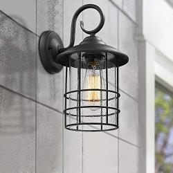 Emliviar 1-Light Outdoor Wall Sconce, Outside Porch Light in Black Finish with Clear Seeded Glass, 1803CW2