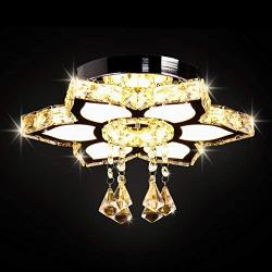 Qihang Modern Crystal LED Chandelier Flower Shaped Pendant Light Flush Mount Ceiling Lamp Fixture for Dining Room Bedroom Living Room Study Room(Warm White/Non-dimmable)