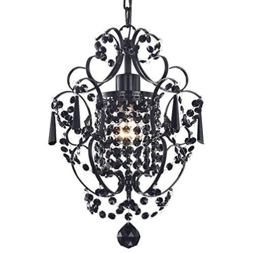 PAPAYA Original Black Crystals Small Chandeliers,Vintage 1-Light Chandelier Ceiling Light Fixture for Kitchen Island…