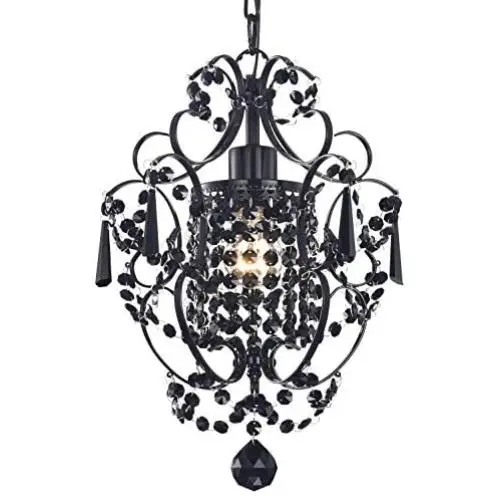 PAPAYA Original Black Crystals Small Chandeliers,Vintage 1-Light Chandelier Ceiling Light Fixture for Kitchen Island…