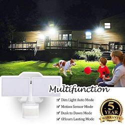 Dusk-to-Dawn Security Lights with Motion Sensor, 5000K Daylight White, ETL Certified, IP65 Outdoor, 110V 120V Dual-Head Rotatable LED Flood Light for Porch, Garage, Yard, Driveway, EMANER