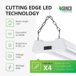 Sunco Lighting 2 Pack LED Utility Shop Light, 4 FT, Linkable Integrated Fixture, 40W=260W, 6000K Daylight Deluxe, Frosted Lens, Surface + Suspension Mount, Pull Chain, Garage - ETL & Energy Star