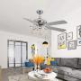 Tropwellhouse 52Inch Crystal Chrome Ceiling Fan with Light Gorgeous Crystal Fixture 3 Lights 5 Premium Wood Blade Chandelier Ceiling Fan Decorations for Living Room Ceiling Fan with Remote