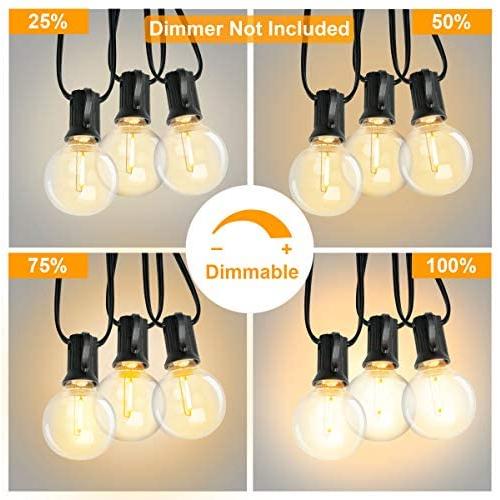 100Ft Outdoor LED G40 Patio String Lights,UL Listed Commercial Light String with 50+2 Dimmable Plastic Clear Globe Bulbs,Decoration for Bistro Backyard Cafe Porch Garden Party Wedding
