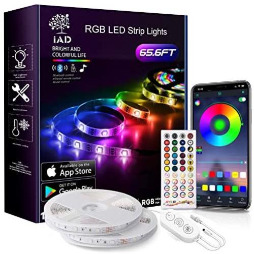 IAD Led Strip Lights Bluetooth - 65.6Ft RGB 5050 Led Music Sync Color Changing Lights, App Controlled - for Bedroom IAD Led Strip Lights Bluetooth - 65.6Ft RGB 5050 Led Music Sync Color Changing Lights, App Controlled - for Bedroom