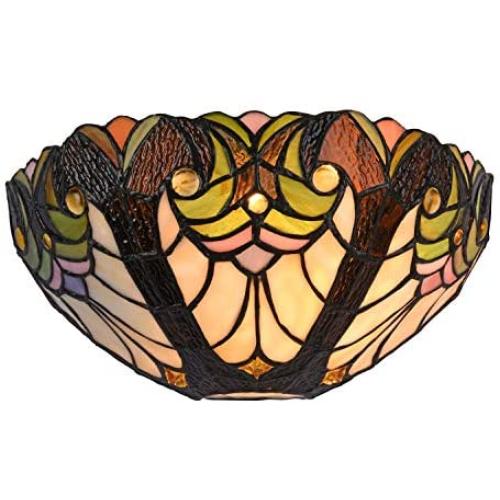 Capulina Victorian Tiffany Sconces Lighting, 1-Light Antique Tiffany Style Wall Light, 12 Inch Wide Stained Glass Sconce, Vintage Stained Glass Wall Lamp for Living Room Bedroom Gift