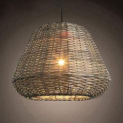 LITFAD Retro LED Pendant Lighting Lodge Style Bucket Hanging Lamp Weave Rattan 1 Light Ceiling Pendant Light in Brown for Coffee Shop Dining Room Restaurant - 13.5'' (34.6 cm)