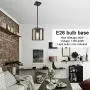 VINLUZ 1-Light Wood Pendant Lighting Rustic Style Black Walnut Natural Wooden Frame Farmhouse Kitchen Island Chandeliers Hanging Lamp for Dining Room Foyer Entryway Hallway