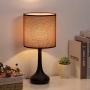 HAITRAL Small Table Lamps - Vintage Nightstand Lamps Set of 2, Bedside Desk Lamps for Bedroom, Living Room, Office, Kids Room with Metal Base & Fabric Lamp Shade - Wine Red (HT-BTL10-34X2)