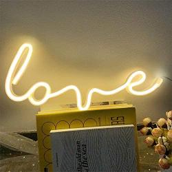 Protecu Love Neon Sign, 3 AA Battery/USB Powered Neon Lights LED Signs for Bedroom Neon Signs for Wall Decor, Neon Signs for Birthday, Party, Kids, Girls Room, Christmas, New Year Decor (Warm White 1)