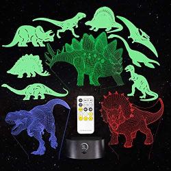 3D Dinosaur Night Light for Kids - 11 Pack of Dinosaur Lights 3D Illusion Decor - 7 Color Changing Lamp with Remote Control for Kids Bedroom