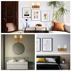 Brass Wall Sconce 2 Light, Bathroom Vanity Light Fixtures Over Mirror Modern Sconces Wall Lighting Gold for Hallway Bedroom Living Room Kitchen with Clear Glass Shade