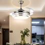 YEELED Light 42'' Remote Control Retractable Reversible Ceiling Fans with 3 Changing Light and 6-Gear Fan Speed Invisible Ceiling Fan Chandelier for Indoor Living Room Bedroom Dining Room Ceiling Light Kits with Fans (Silver-05)