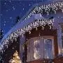 Outdoor Icicle Curtain Light Battery Powered Window Christmas Curtain Light 9.8ft Garland Hanging Outdoor Light for Indoor Xmas New Year Decor(White)