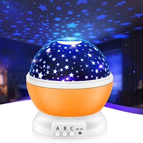 Snoky Moon Star Projector Night Light for Kids, 4 Led Bulbs 9 Light Color Changing 360°Rotating Lamp- Best Gifts