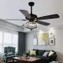 Chandelier Crystal Ceiling Fan Light with Remote Control, 52-Inch 5 Reversible Wood Blade Leaves 3 Adjustable Wind Speed Fandaliers Ceiling Fan Light for Living Room/Bedroom, Bronze + Black