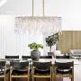SILJOY Modern K9 Crystal Rectangle Chandelier Lighting Flush Mount LED Linear Ceiling Light Fixture for Dining Room Table, 7 Lights, L 33.5'' x W 12.6'' x H 13''