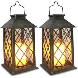 Solar Lantern, Outdoor Garden Hanging Lanterns,Set of 2,Waterproof LED Flickering Flameless Candle Mission Lights for Table,Outdoor,Party Decorative