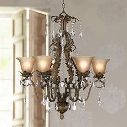 Iron Leaf Roman Bronze Chandelier 29'' Wide Crystal Cream Glass Shade 6-Light Fixture for Dining Room House Foyer Kitchen Island Entryway Bedroom Living Room - Regency Hill