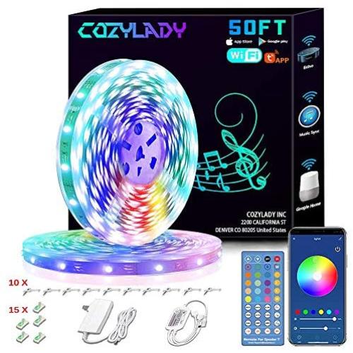Cozylady LED Strip Lights 50Ft Controlled by APP, Remote , Voice