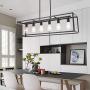 VINLUZ Rectangular Metal Chandelier,6 Light Black Linear Industrial Pendant Lights Cage Island Ceiling Lighting Fixture for Dining Room Kitchen