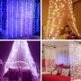 OPOLEMIN Window Curtain Lights Color Change Curtain String Lights of 300 RGB USB Powered, 16 Lighting Colors 4 Light Shows 9.84x9.84ft Rainbow Starry Lights for Bedroom Valentines Day (Multi-Color)