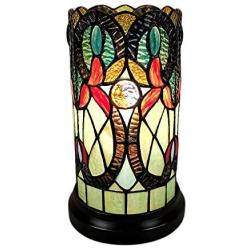 Amora Lighting Tiffany Style Accent Lamp 10'' Tall Stained Glass White Yellow Vines Floral Vintage Antique Light Decor Nightstand Living Room Bedroom Gift AM246ACCB, Multicolored