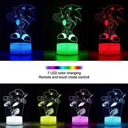 3D Illusion Sonic The Hedgehog Night Light - 2 Pattern 16 Color Change Decor Lamp with Remote Control Kids Bedroom Decoration, Creative Lighting for Kids and Sonic The Hedgehog Fans