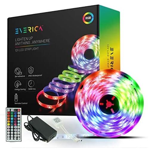 EVERICA RGB Flexible Color Changing Remote Control 16.4ft Waterproof Led Light Strip for Bedroom Home Decoration TV Gaming Room Party Balcony and Camping EVERICA RGB Flexible Color Changing Remote Control 16.4ft Waterproof Led Light Strip for Bedroom Home Decoration TV Gaming Room Party Balcony and Camping