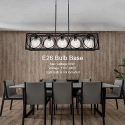 TODOLUZ Black Finish 5-Light Farmhouse Chandelier with Globular Seeded Glass Rectangle Kitchen Island Lighting Fixture for Dining Room Pool Table