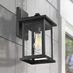 Emliviar Outside Lights for House, 1-Light Outdoor Wall Lantern 14'', Black Finish with Seeded Glass, 1803EW2