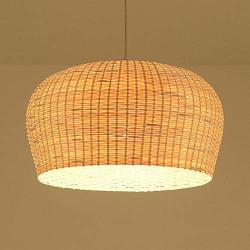 LITFAD Single Light LED Pendant Light Dome Shape Ceiling Light Rustic Rattan Pendant Lighting Modern Weave Ceiling Hanging Light for Dining Room Restaurant Living Room - 19.5''