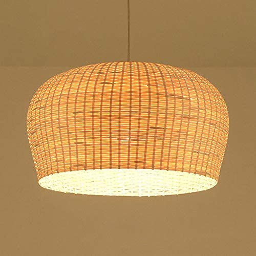 LITFAD Single Light LED Pendant Light Dome Shape Ceiling Light Rustic Rattan Pendant Lighting Modern Weave Ceiling Hanging Light for Dining Room Restaurant Living Room - 19.5''