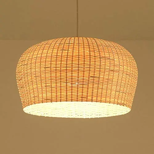 LITFAD LED Pendant Light Single Light Dome Shape Ceiling Light Rustic Rattan Pendant Lighting Modern Weave Ceiling Hanging Light for Dining Room Restaurant Living Room - 12''