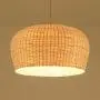 LITFAD LED Pendant Light Single Light Dome Shape Ceiling Light Rustic Rattan Pendant Lighting Modern Weave Ceiling Hanging Light for Dining Room Restaurant Living Room - 12''