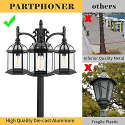 PARTPHONER 3-Head Outdoor Lamp Post Light Birdcage, Waterproof Outside Black Street Light Pole with Clear Glass Shade for Yard, Garden, Patio, Path, Driveway