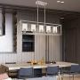 VINLUZ Indoor Linear 5 Light Kitchen Island Chandelier in Brushed Nickel Finish with Clear Glass Shade Cage Metal Frame Pendant Lighting for Living Room Bedroom