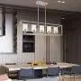 VINLUZ Indoor Linear 5 Light Kitchen Island Chandelier in Brushed Nickel Finish with Clear Glass Shade Cage Metal Frame Pendant Lighting for Living Room Bedroom
