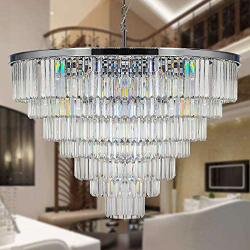 MEELIGHTING Luxury Crystal Chrome Chandelier Lighting Modern Contemporary Chandeliers Pendant Ceiling Lamp Light Fixture 7-Tier for Dining Room Living Room Hotel Showroom (24 Lights) W39.4''