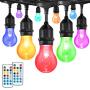 Elfeland LED Outdoor String Lights 48FT RGB Multicolor String Lights Dimmable Hanging Lights Patio Lights Backyard Lights Party Lights with 15Pcs Shatterproof LED Bulb & 2 Remote Controls
