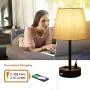 USB Bedside Table Lamp with Outlet, 3-Way Touch Control Dimmable Bedroom Lamp, Set of 2 Bedside Nightstand Lamps Fabric Shade for Bedroom Living Room Office, E26 LED Bulb Included