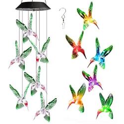 Toodour Solar Christmas Lights, Color Changing Solar Hummingbird Wind Chimes, LED Decorative Mobile, Waterproof Outdoor Decorative Lights for Patio, Balcony, Bedroom, Party, Yard, Window, Garden