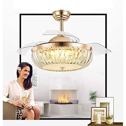 42inch Modern Crystal Chandelier Ceiling Fan with Lights and Remote Control, Retractable Ceiling Fan Light Fixture Low Profile Fandelier Ceiling Fan with Light for Bedroom Living Dining Room, Silent Motor Ceiling Fan Light