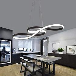 LAKIQ Modern Dimmable LED Hanging Chandelier Pendant Light Fixture Remote Control Dining Room LED Island Lighting for Living Room Bedroom(Black, 23.5’’, Stepless Dimming)