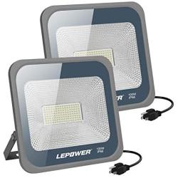 LEPOWER 50W LED Flood Light Outdoor, Work Light with Plug, IP66 Waterproof Outdoor LED Lights Super Bright 5000lm 6000K White Light for Yard, Garden, Party (2 Pack)