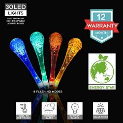 suddus 2 Pack 30 LED 20 ft Solar String Lights Outdoor, Teardrop Solar Lights Outdoor Decorative, Multlicolor Solar Teardrop String Lights for Indoor Outdoor, Christmas Holiday